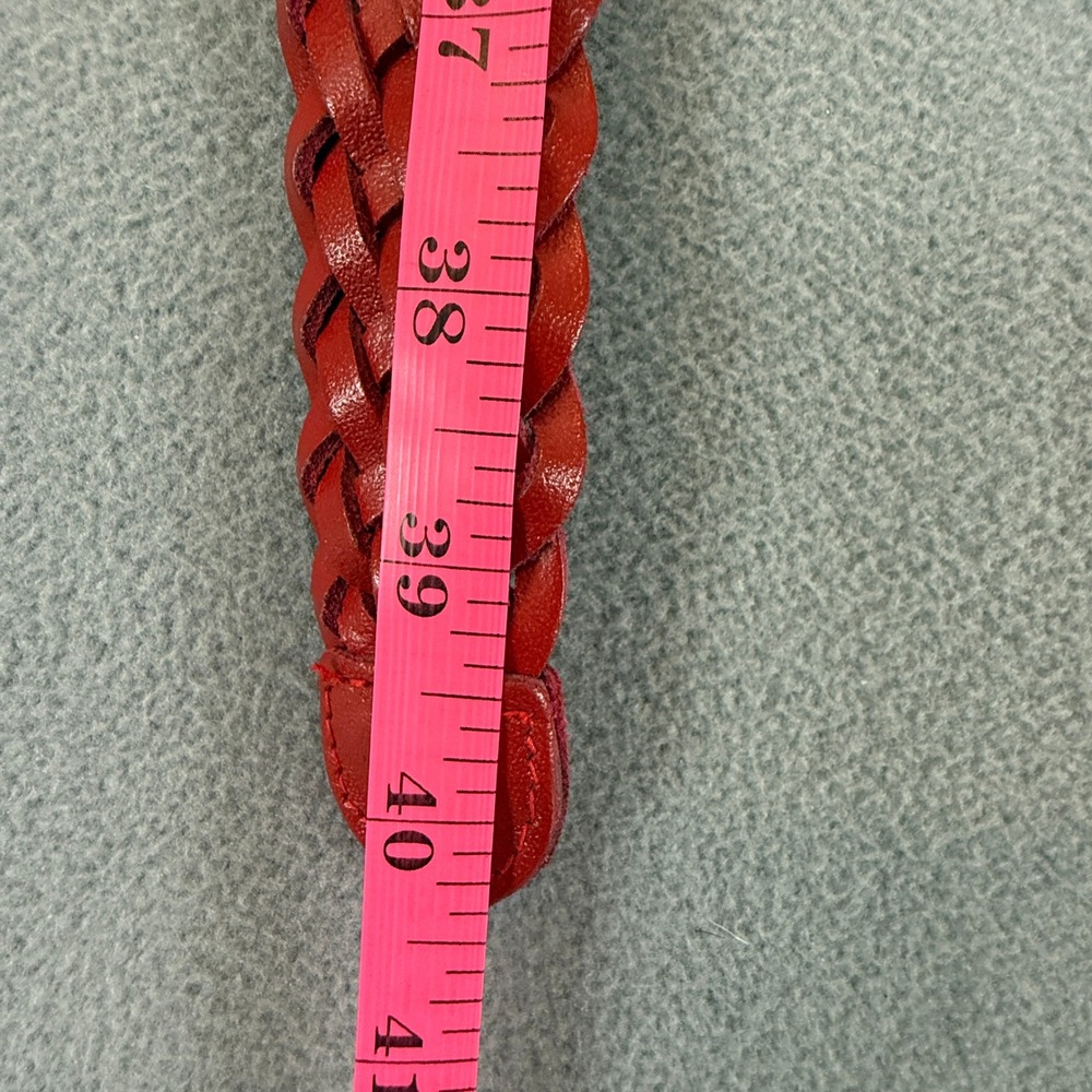 Braided Red Leather Belt Womens Large Woven Round Buckle Statement Boho - Picture 3 of 4